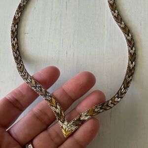 Chevron gold tone and silver tone 925 Italy Necklace, thick necklace choker